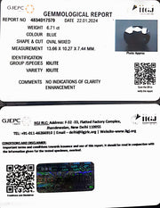 6.71/CT Natural Iolite with Govt Lab Certificate (1221)